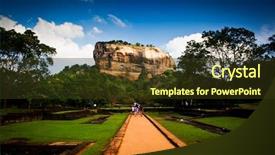  Presentation with lion - Theme with ancient city - sigiriya lion rock fortress background and a tawny brown colored foreground