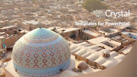  Presentation with iran history - Beautiful PPT theme featuring ancient city of yazd iran backdrop and a coral colored foreground