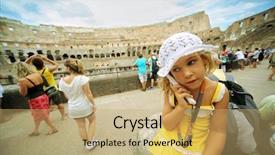  Presentation with blue white and yellow - Cool new presentation theme with ancient civilization - little girl in yellow dress backdrop and a yellow colored foreground