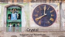  Presentation with church medieval - Colorful slide set enhanced with ancient clock on a medieval backdrop and a coral colored foreground