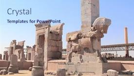  Presentation with ancient iran - Presentation theme with ancient column with stone statue of bull in persepolis - capital of the achaemenid empire near to shiraz fars province iran unesco world heritage site background and a sky blue colored foreground