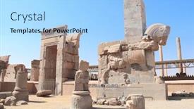  Presentation with ancient iran - Colorful slides enhanced with ancient-column-with-stone-statue backdrop and a light blue colored foreground