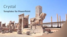  Presentation with ancient iran - Presentation theme featuring ancient-column-with-stone-statue background and a light blue colored foreground