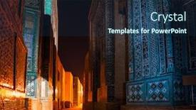  Presentation with city buildings - Theme having ancient-complex-of-buildings background and a ocean colored foreground