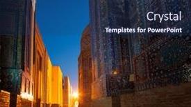  Presentation with city buildings - Beautiful presentation theme featuring ancient-complex-of-buildings backdrop and a ocean colored foreground