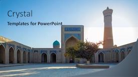  Presentation with city buildings - Theme with ancient-complex-of-buildings background and a light blue colored foreground