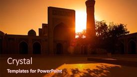  Presentation with city buildings - Colorful PPT layouts enhanced with ancient-complex-of-buildings backdrop and a wine colored foreground