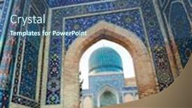  Presentation with uzbekistan - Slide deck consisting of ancient-complex-of-gur background and a ocean colored foreground