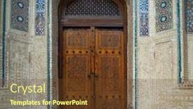  Presentation with uzbekistan - Slide deck enhanced with ancient-door-in-the-city background and a tawny brown colored foreground