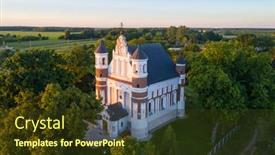  Presentation with church - Presentation design featuring ancient-fortress-church-in-muravanka background and a tawny brown colored foreground