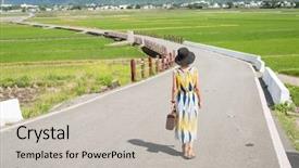  Presentation with sad woman walking - Cool new presentation design with ancient free - woman walking on the way backdrop and a light gray colored foreground