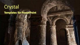  Presentation with monastery - Audience pleasing presentation theme consisting of ancient-freskas-of-astonishing-selime backdrop and a wine colored foreground