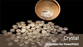  Presentation with treasure gold - Colorful presentation theme enhanced with ancient gold and silver coins backdrop and a violet colored foreground