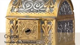 Presentation with treasure gold - Audience pleasing slide deck consisting of ancient golden treasure chest isolated backdrop and a coral colored foreground