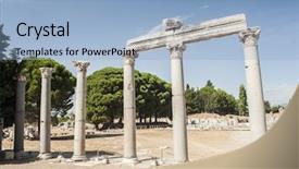  Presentation with greek columns - Amazing PPT layouts having ancient greek city of ephesus backdrop and a light blue colored foreground