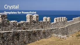  Presentation with castle - Presentation theme featuring ancient greek weapons - old castle walls background and a teal colored foreground