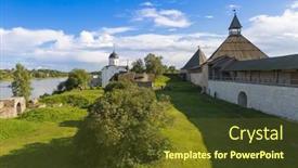  Presentation with ancient village - Audience pleasing presentation design consisting of ancient-historical-old-ladoga-fortress backdrop and a tawny brown colored foreground