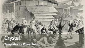  Presentation with ancient japan - Beautiful slides featuring ancient japan - antique illustration of attack backdrop and a gray colored foreground