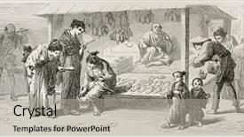  Presentation with japan shop - Slide set featuring ancient japan - japanese straw shoes shop old background and a light gray colored foreground