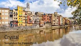  Presentation with music colorful for kids - Presentation theme enhanced with ancient jewish - girona - colorful town near background and a coral colored foreground