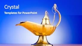  Presentation with ancient - Slide deck with oil lamps - ancient lamp against gradient background background and a cobalt blue colored foreground