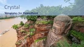  Presentation with ancient china - Presentation design featuring ancient-leshang-grand-buddha-statue and a light blue colored foreground