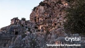  Presentation with ancient ruins - PPT theme enhanced with ancient lycian myra rock tomb ruins at turkey demre background and a dark gray colored foreground