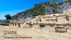  Presentation with ancient spartains - Cool new slide deck with ancient lycian necropolis with tomb backdrop and a soft green colored foreground