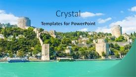  Presentation with 15th century - Slides having ancient-medieval-castle-rumeli-hisari background and a light blue colored foreground