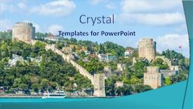 Presentation with 15th century - Beautiful presentation theme featuring ancient-medieval-castle-rumeli-hisari backdrop and a light blue colored foreground