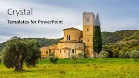  Presentation with rural tourism concept - Amazing presentation theme having ancient-medieval-magnificent-abbey backdrop and a light blue colored foreground