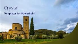  Presentation with rural tourism concept - Amazing presentation design having ancient-medieval-magnificent-abbey backdrop and a sky blue colored foreground