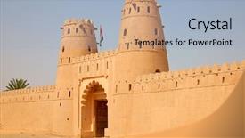  Presentation with oasis - Presentation theme having ancient middle east - famous jahili fort in al background and a light blue colored foreground
