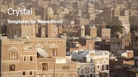  Presentation with house building - Cool new presentation theme with ancient middle east - old sanaa building - traditional backdrop and a coral colored foreground