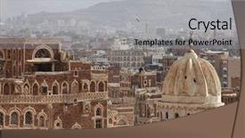  Presentation with old buildings - Amazing PPT theme having ancient middle east - old sanaa buildings - traditional backdrop and a light gray colored foreground