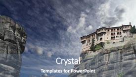  Presentation with ancient greece - Presentation theme having ancient monastery in meteora greece background and a ocean colored foreground