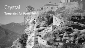  Presentation with ancient greek - Cool new presentation theme with ancient-monastery-on-the-rock backdrop and a gray colored foreground
