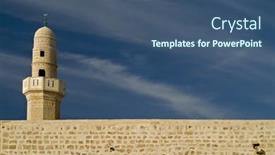  Presentation with ancient israel - Presentation theme enhanced with ancient-mosque-s-minaret background and a ocean colored foreground