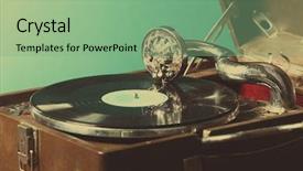  Presentation with gramophone - Cool new theme with ancient music - gramophone with vinyl record backdrop and a seafoam green colored foreground