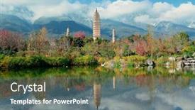  Presentation with ancient china - PPT theme with ancient pagoda in dali old town with lake reflection yunnan china background and a gray colored foreground