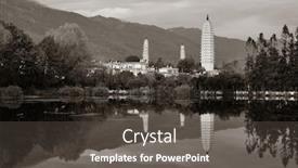  Presentation with ancient china - PPT theme consisting of ancient pagoda in dali old town with lake reflection at sunrise yunnan china background and a dark gray colored foreground