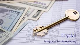  Presentation with key - PPT theme having ancient paper money - business under the key background and a  colored foreground