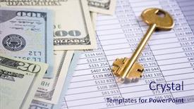  Presentation with key - Presentation theme having ancient paper money - business under the key background and a  colored foreground