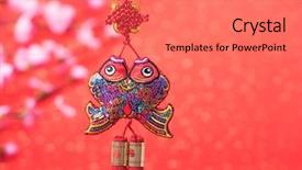  Presentation with chinese calligraphy - PPT theme enhanced with ancient paper money - traditional chinese knot calligraphy mean background and a coral colored foreground