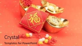  Presentation with chinese calligraphy - Cool new presentation design with ancient paper money - traditional chinese knot calligraphy mean backdrop and a red colored foreground