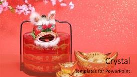  Presentation with chinese calligraphy - Slides enhanced with ancient paper money - traditional chinese lion with bonbonniere background and a red colored foreground