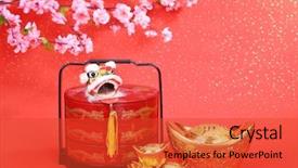  Presentation with chinese calligraphy - PPT theme having ancient paper money - traditional chinese lion with bonbonniere background and a red colored foreground