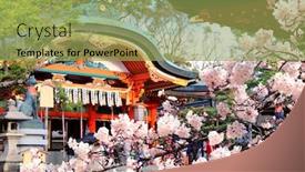  Presentation with ancient japan - Presentation theme having ancient-pavilion-and-blooming-sakura background and a yellow colored foreground