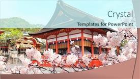  Presentation with ancient japan - Slide set with ancient-pavilion-and-blooming-sakura background and a cool aqua colored foreground
