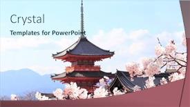  Presentation with ancient japan - Amazing presentation design having ancient-pavilion-and-blooming-sakura backdrop and a cool aqua colored foreground